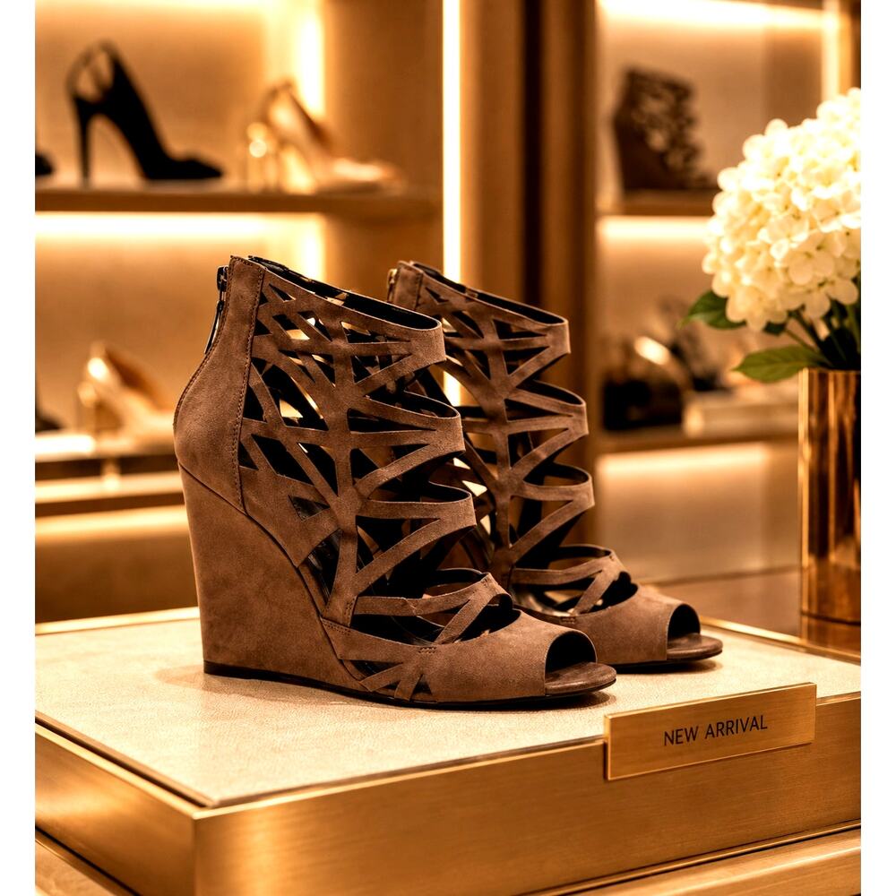 Schutz Julianna Wedge Cage Sandal in Nubuck Fall Leather 9